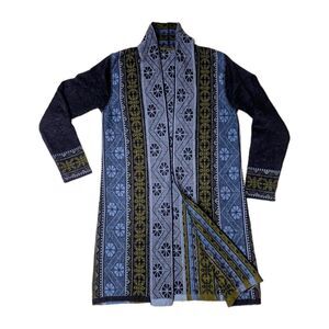 Wool Mohair Open Front Cardigan Blue Green Medium Scottish English Boho